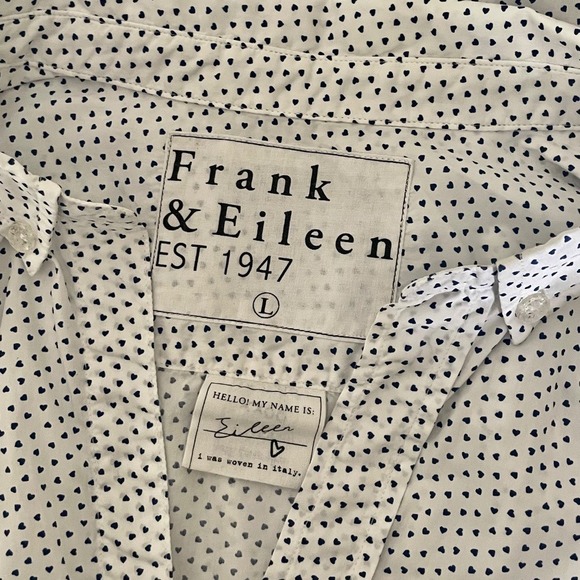 FRANK & EILEEN White Blue Heart Print Buttondown Shirt Top Academia Preppy Large